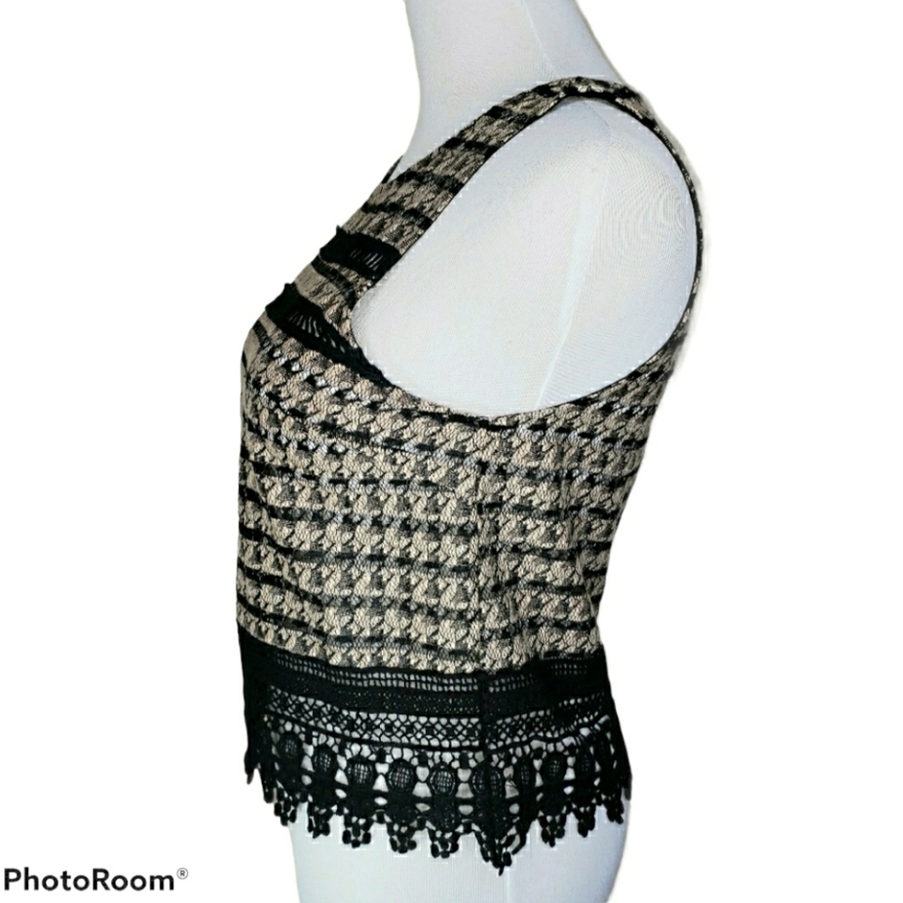 Astr Lacy Openwork Sleeveless Top Black & Tan Size XS - Picture 5 of 11